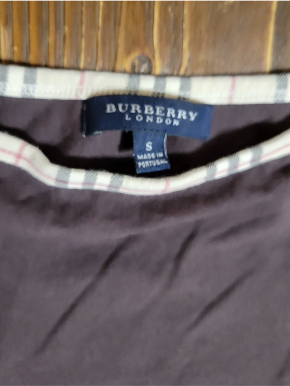 Burberry London Dark Charcoal Crewneck Top with Signature Check Trim - Picture 3 of 4